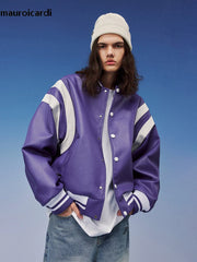 Purple & White Patchwork PU Bomber Jacket by Snagg A Jacket