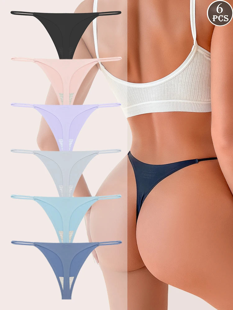 Seamless Thong Panties 6-Pack | Invisible Thin Strap Low Waist High Stretch Women's Underwear