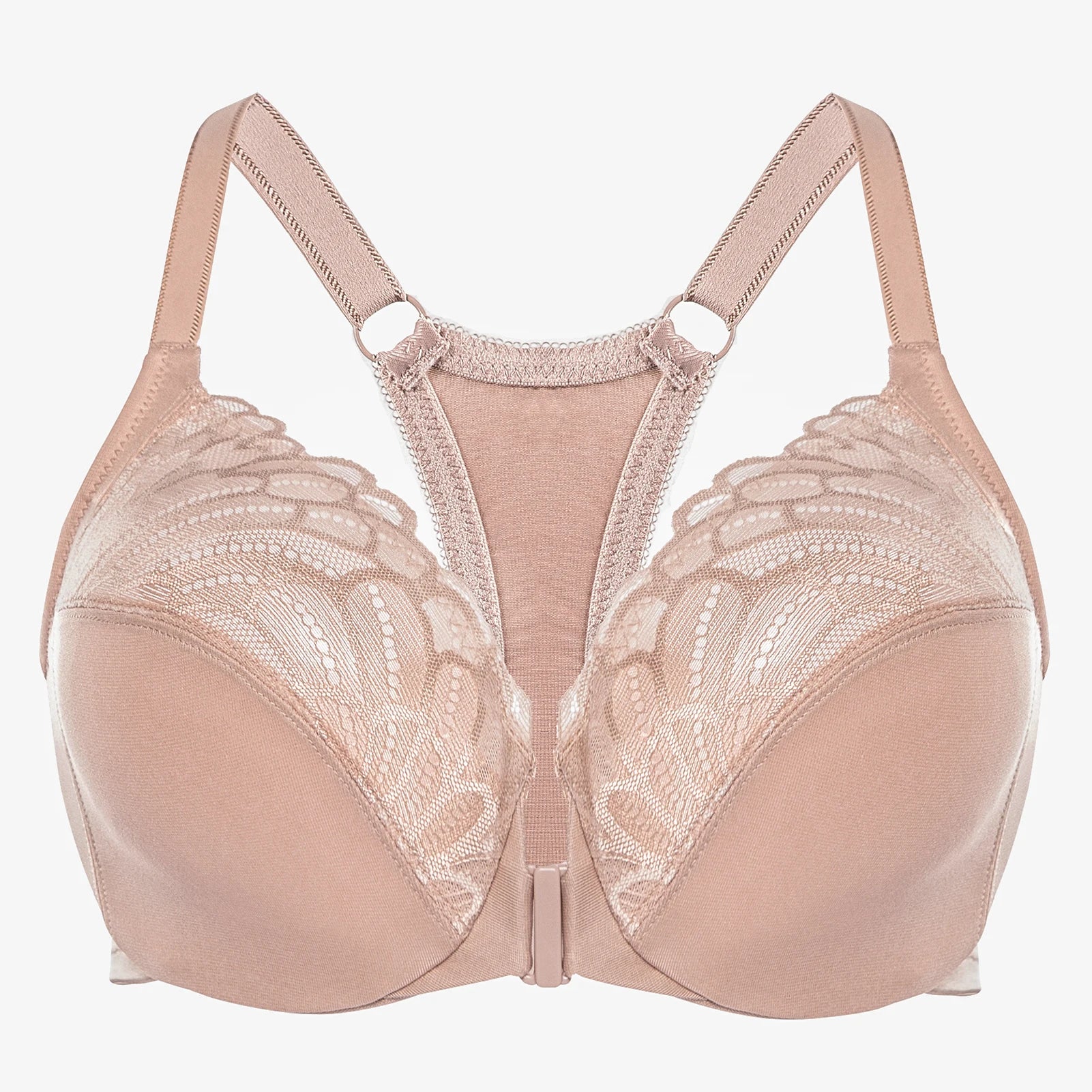 Plus Size Front Closure Lace Underwire Racerback Full Coverage Bra