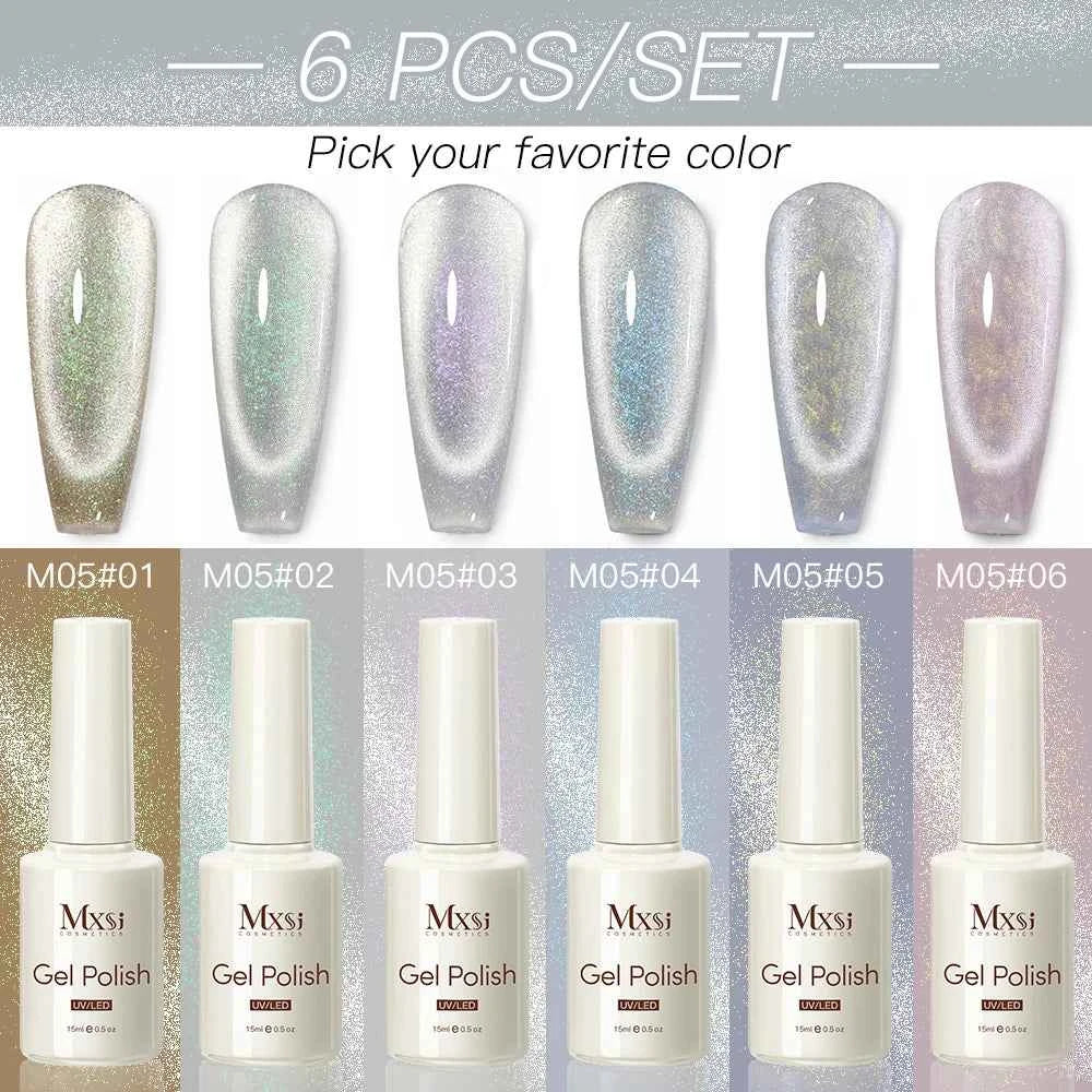 Professional 15ml Magnetic Crystal Cat Eye Gel Collection – 6 Piece High Pigment Red & Pink Reflective System