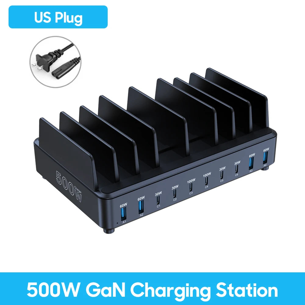 500W USB C Charger 10 Ports GaN Charging Station Stand by Snagg A Charging Station
