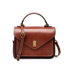 Genuine Leather Postman Shoulder Bag – Simple Vintage Luxury Flap Handbag for Women (20–30cm)