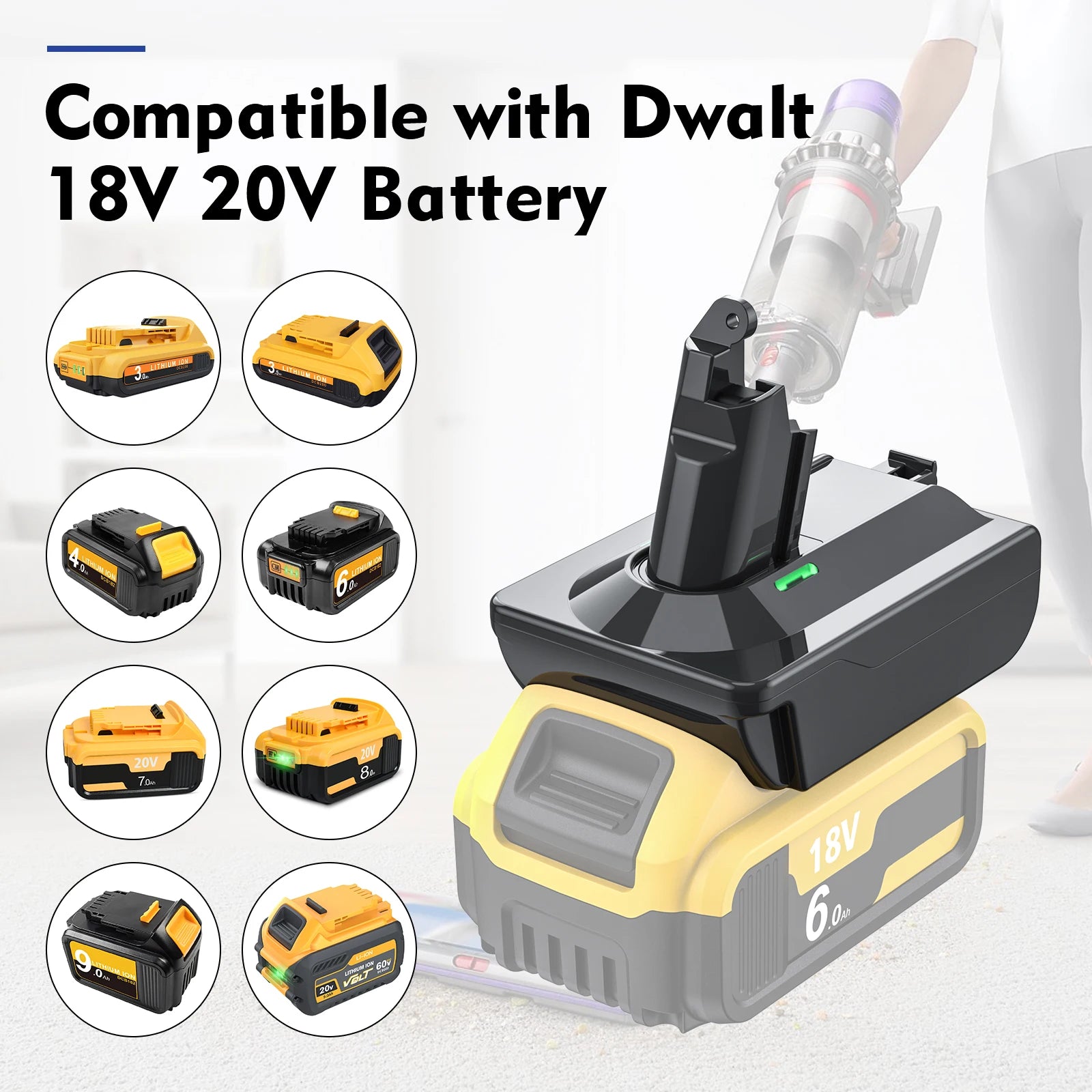 Dyson V6 V7 V8 battery converter with low-battery light – image 6