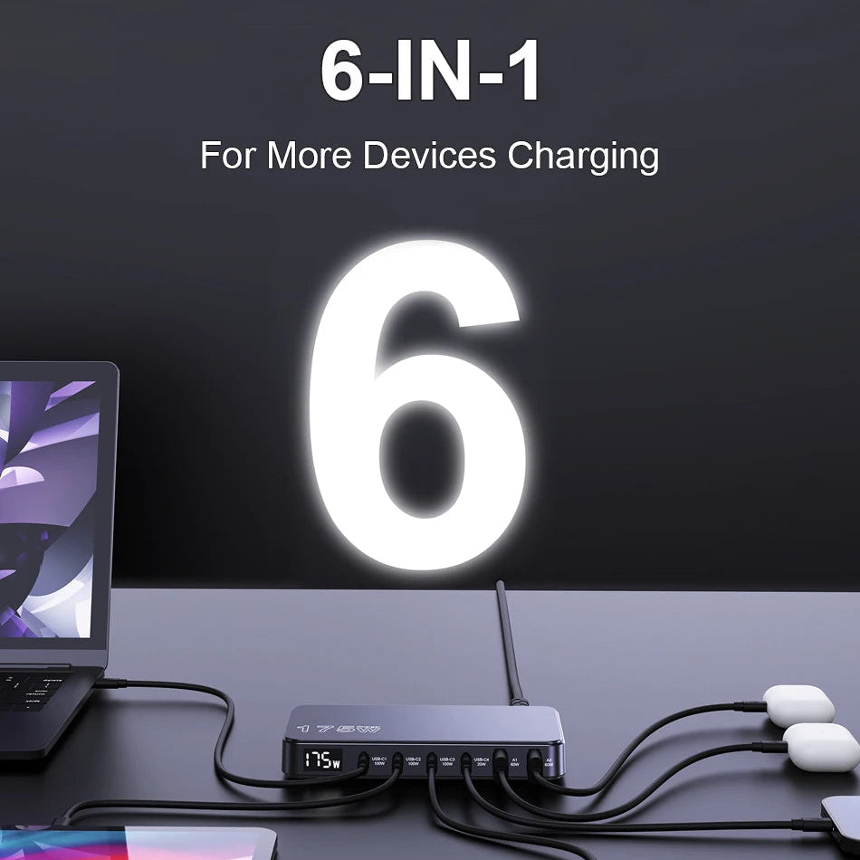 175W GaN 6-Port Fast Charging by Snagg A Charging Station