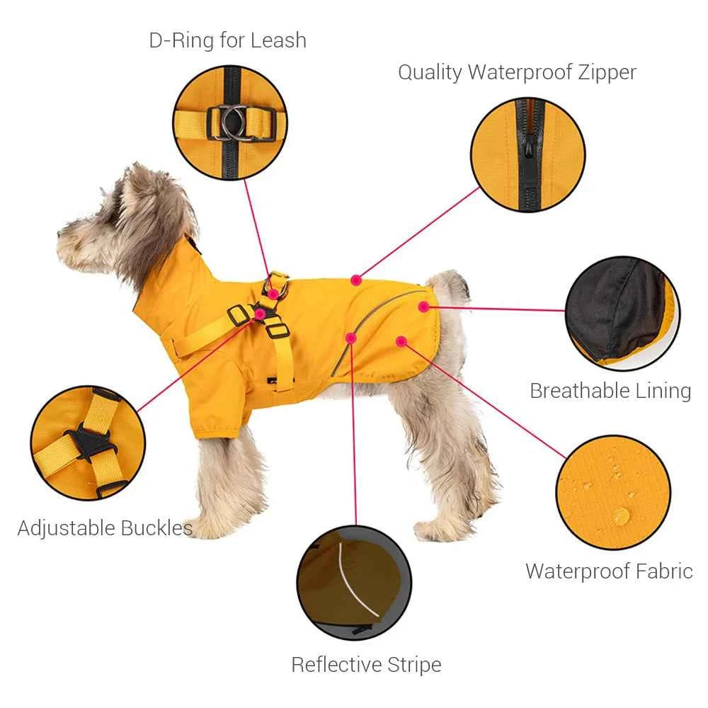 Waterproof Dog Rain Jacket with Harness – Safety Reflective Outdoor Raincoat for Small Dogs (Jungle & Camping)