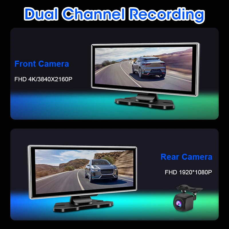 10/11.26 inch Dash Cam 4K Car DVR Wireless Carplay & Android Auto GPS Navigation Video Recorder Dashboard Dual Lens Wifi FM AUX by SnaggIt