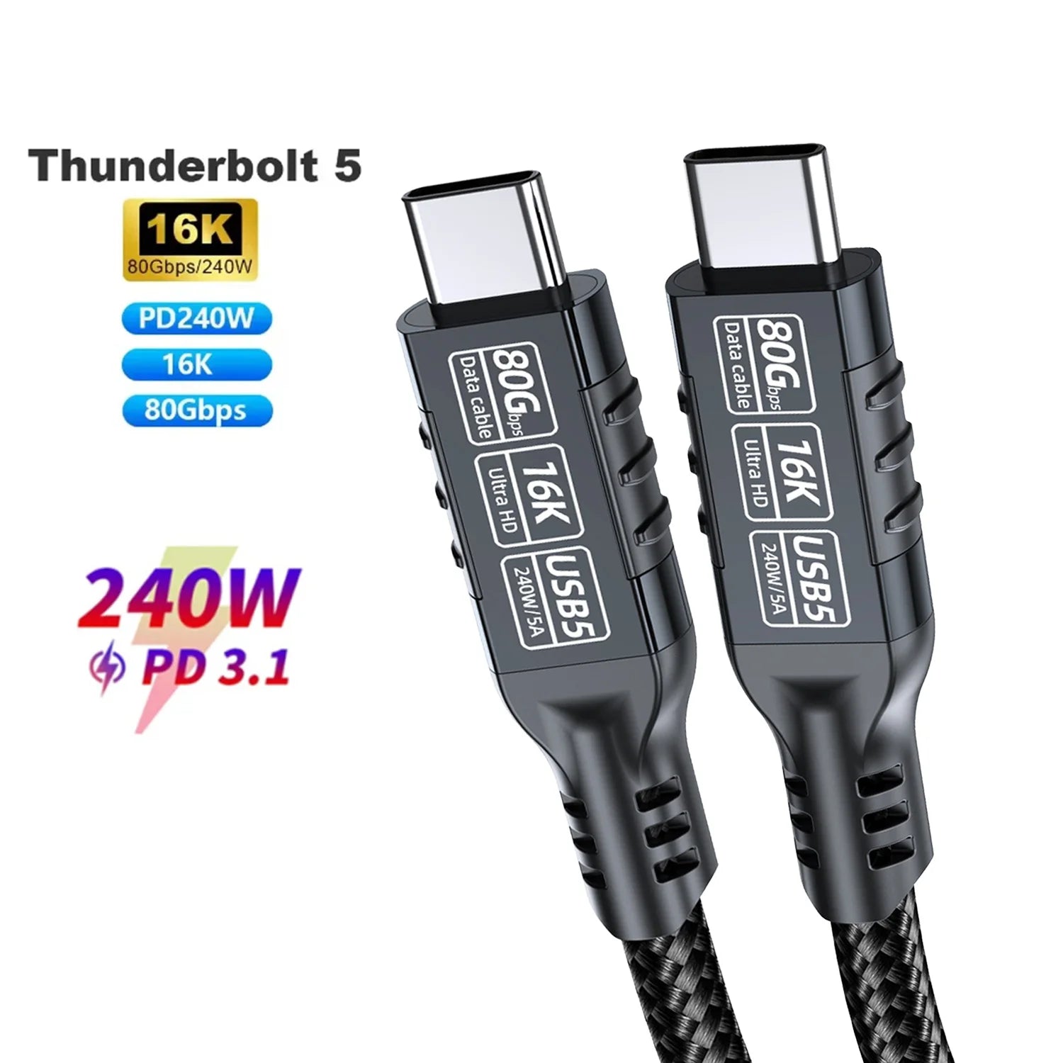 240W 80Gbps PD Fast Charging Cord for iPhone 16 Pro, MacBook, Laptop, Tablet & Switch by Snagg A Charging Cable