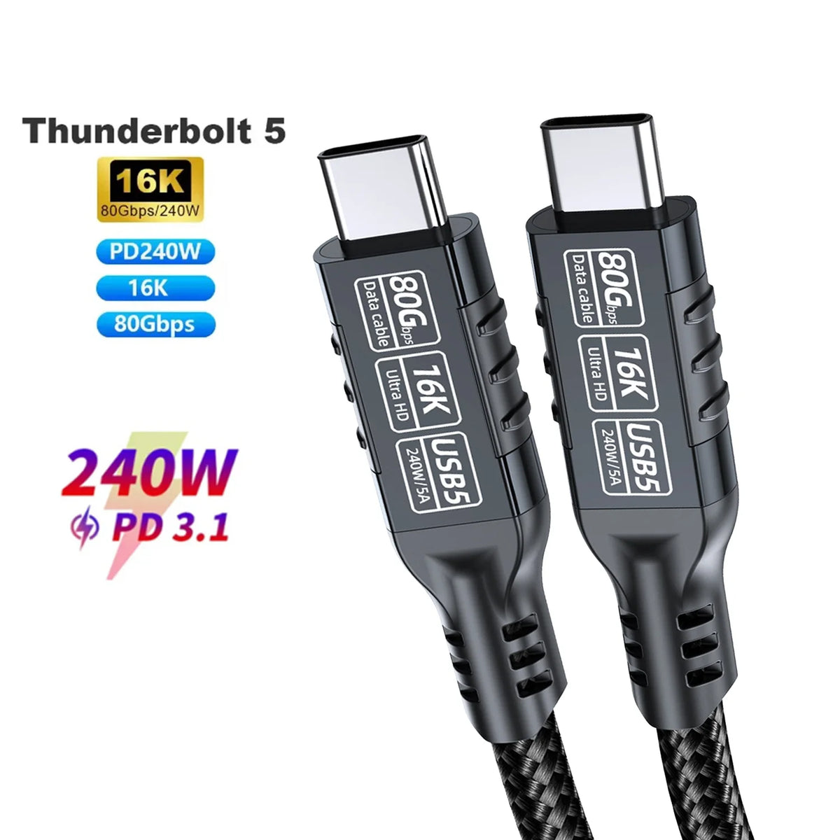 240W 80Gbps PD Fast Charging Cord for iPhone 16 Pro, MacBook, Laptop, Tablet & Switch by Snagg A Charging Cable