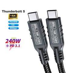 240W 80Gbps PD Fast Charging Cord for iPhone 16 Pro, MacBook, Laptop, Tablet & Switch by Snagg A Charging Cable