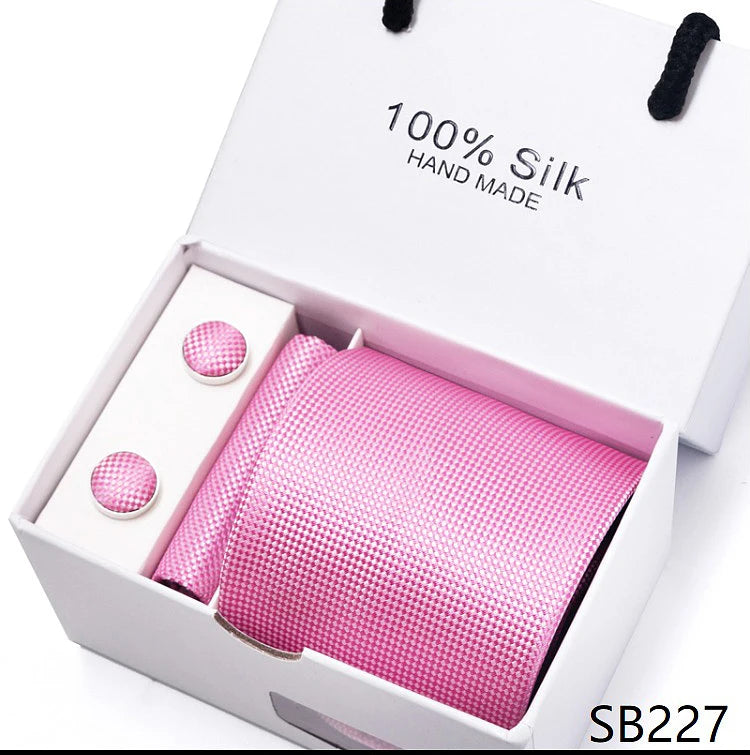 Solid Colour Necktie with Matching Handkerchief & Cufflinks - SB227 - Others In Fashion