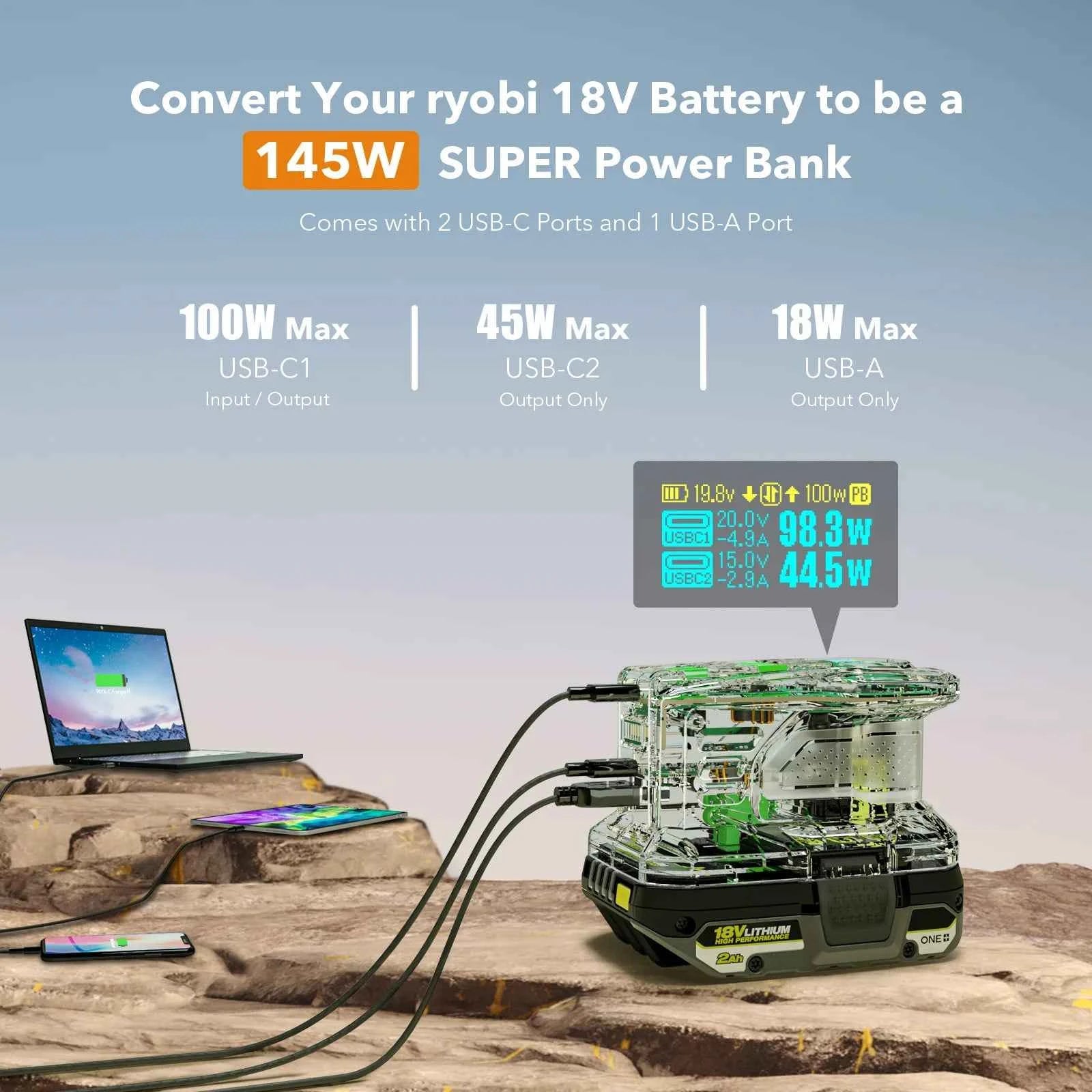 Power source charger for Ryobi 18V batteries with OLED display – image 4