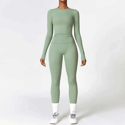Women's 2-Piece Seamless Long Sleeve Crop Top Yoga Set | High Waist Leggings Gym Fitness Suit