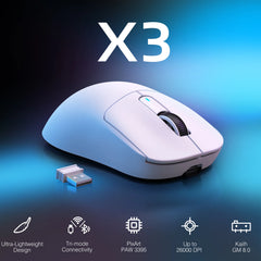 X3 Ultra Lightweight Wireless Gaming Mouse | 49g Build & Flagship PAW3395 Sensor
