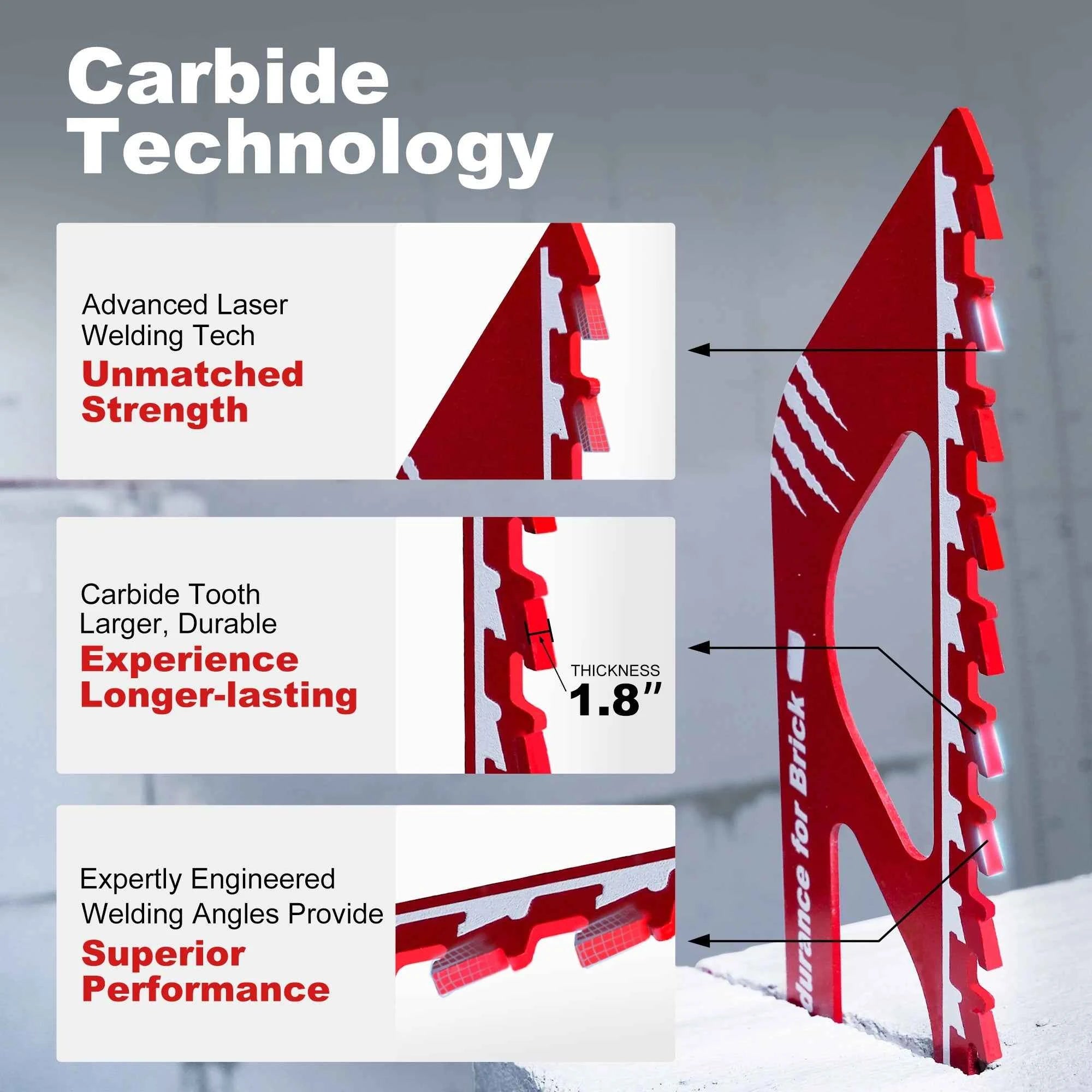 Professional Carbide Masonry Reciprocating Saw Blade | 12" & 18" Demolition Blades for Aerated Concrete, Brick & Cinder Block