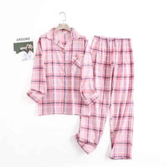 Women's Cotton Flannel Pajama Set | Plaid Long Sleeve Long Pants Loose Autumn Winter Sleepwear