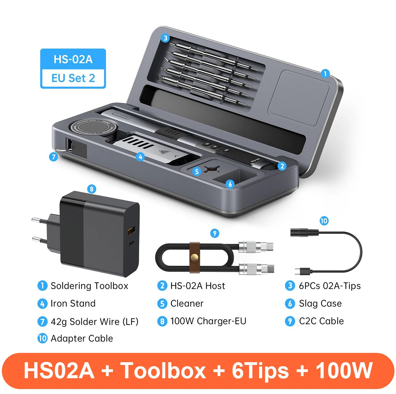 HS-02 100W Smart Soldering Iron Kit with C210 Tip & OLED Display