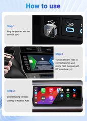 2 in 1 Wired to Wireless CarPlay & Android Auto Adapter – Smart Car Accessory - black