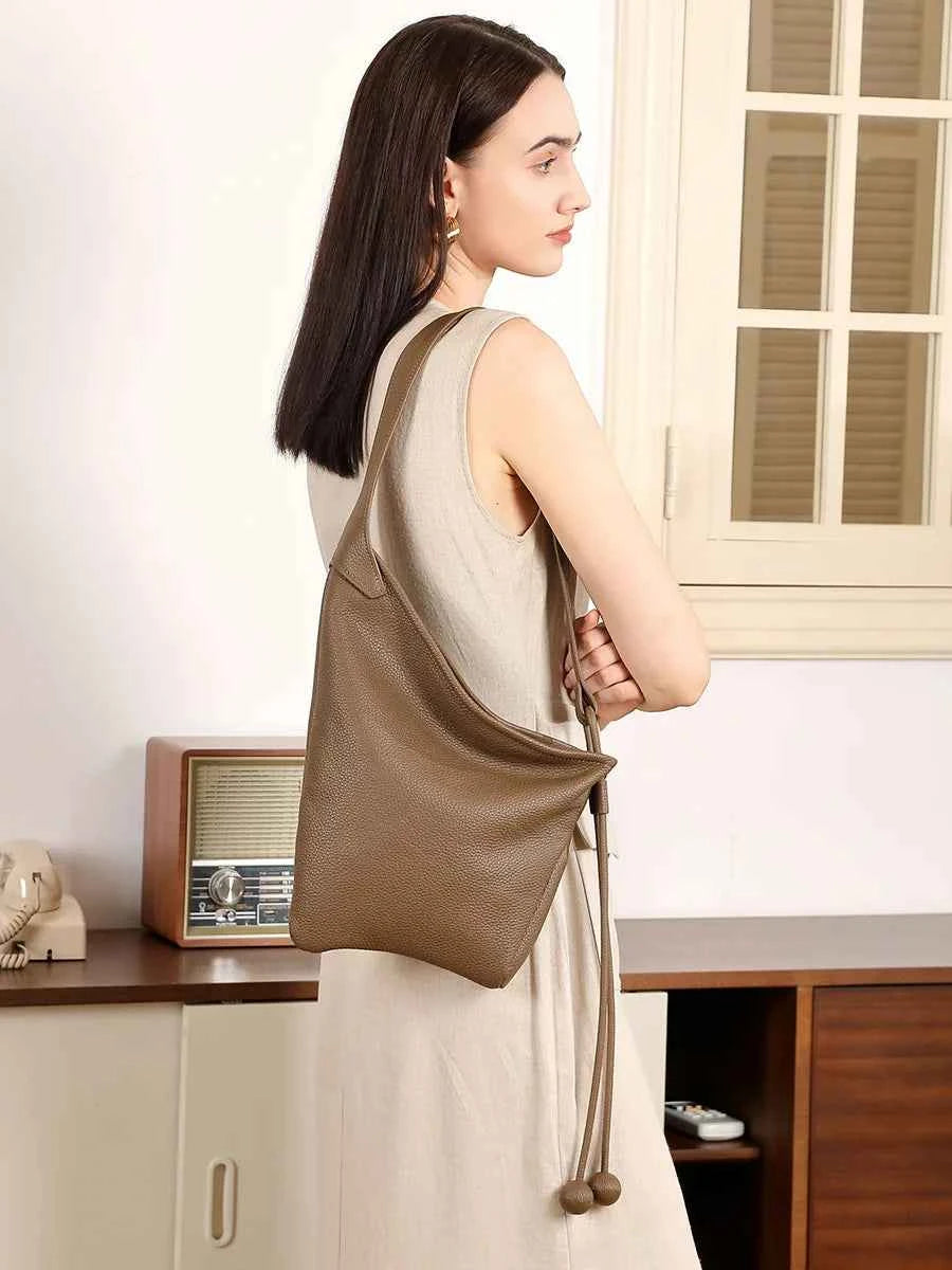 Genuine Leather Women's Shoulder Tote – Luxury Shopping Bag with Slit Pocket for All Seasons