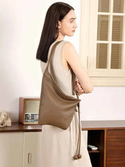 Genuine Leather Women's Shoulder Tote – Luxury Shopping Bag with Slit Pocket for All Seasons
