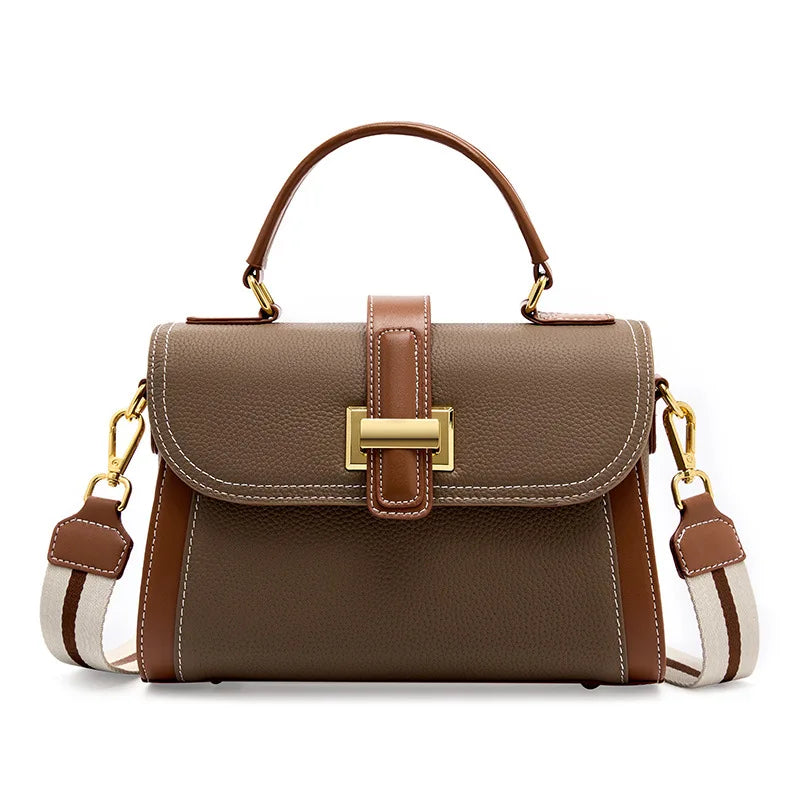 Genuine Cowhide Leather Small Square Crossbody Bag – Luxury Women's Shoulder Satchel with Flap Pocket