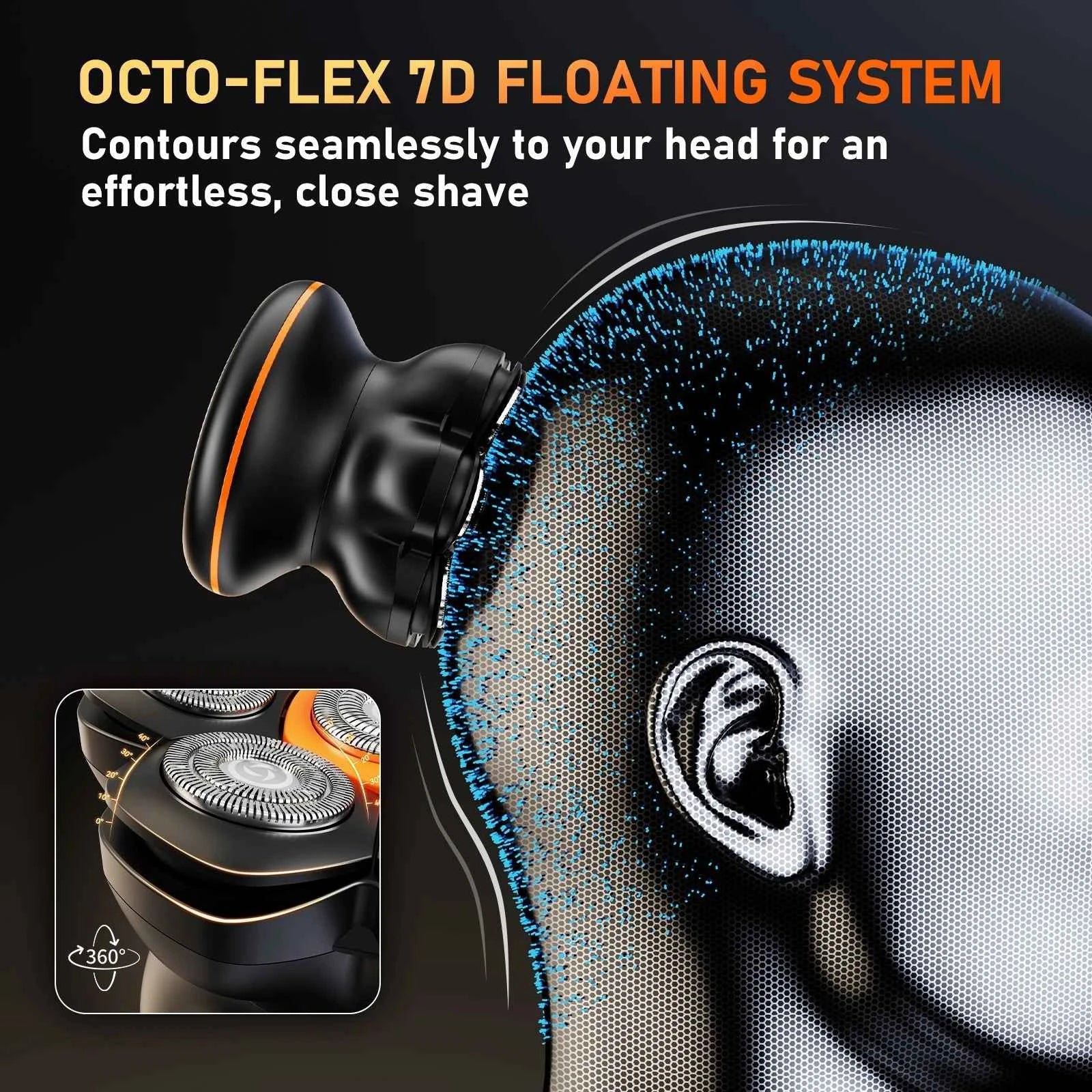 7D Ultimate Magnetic Head Shaver – 0.10mm Ultra Close Bald Shaving System with Integrated LED & IPX6 Waterproofing