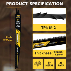 9 Inch Bi Metal Reciprocating Saw Blades 5PCS – Wood & Nail-Embedded Wood Cutting