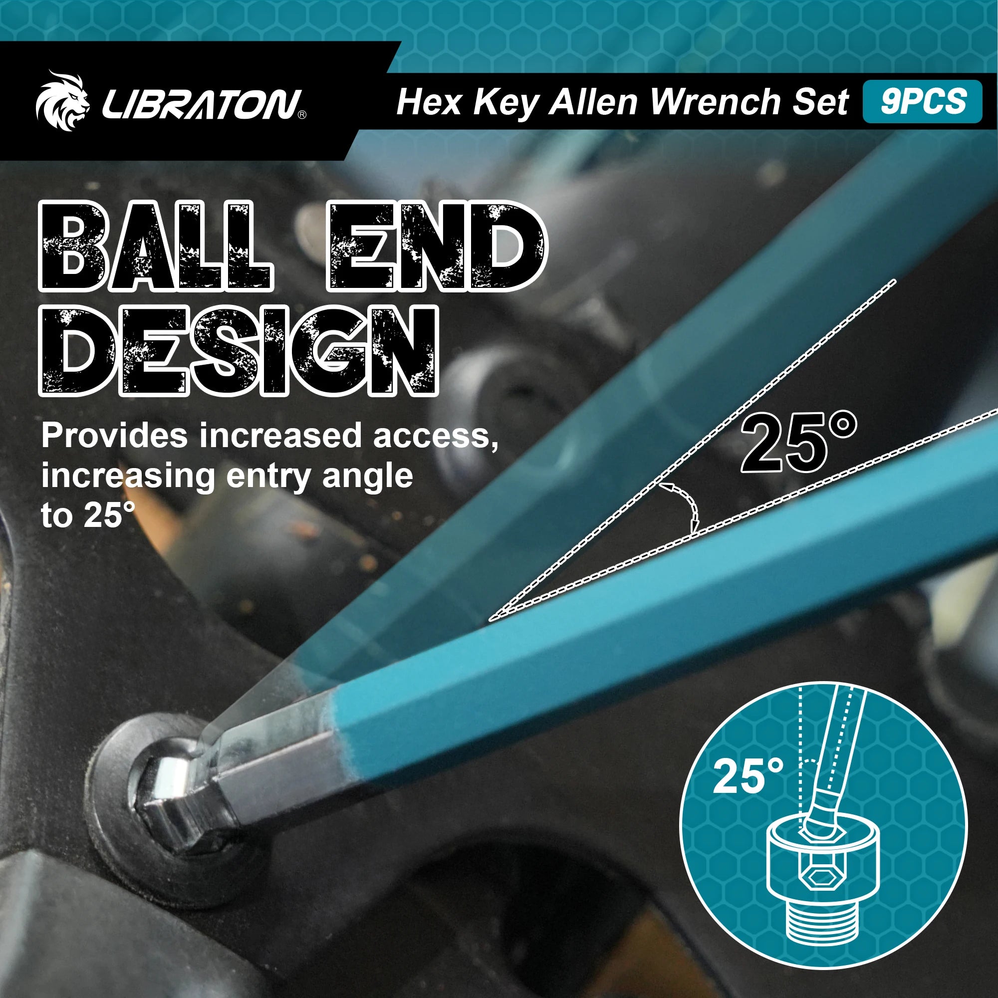 LIBRATON 9-Piece Long Arm Metric Ball-End Hex Key Set
