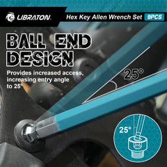LIBRATON 9-Piece Long Arm Metric Ball-End Hex Key Set