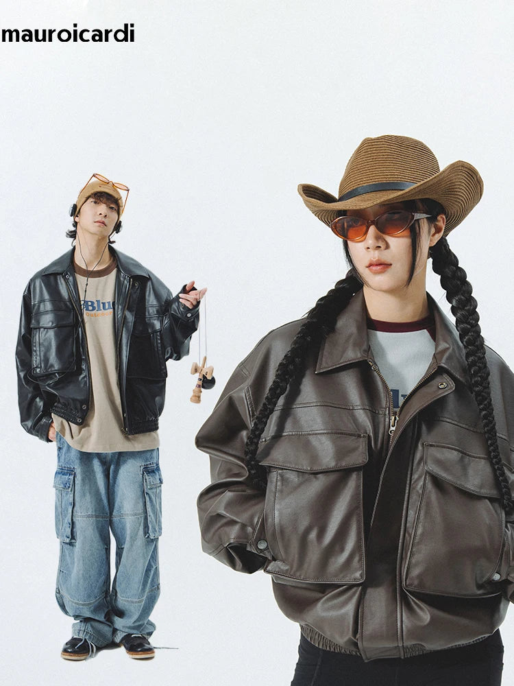 Vintage Black & Brown PU Leather Moto Jacket by Snagg A Jacket