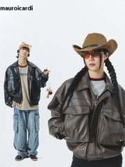 Vintage Black & Brown PU Leather Moto Jacket by Snagg A Jacket