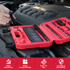 64 Pcs 1/4" Drive Impact Socket & Power Bit Set – Metric Deep & Shallow Sockets with Ratchet and Accessories