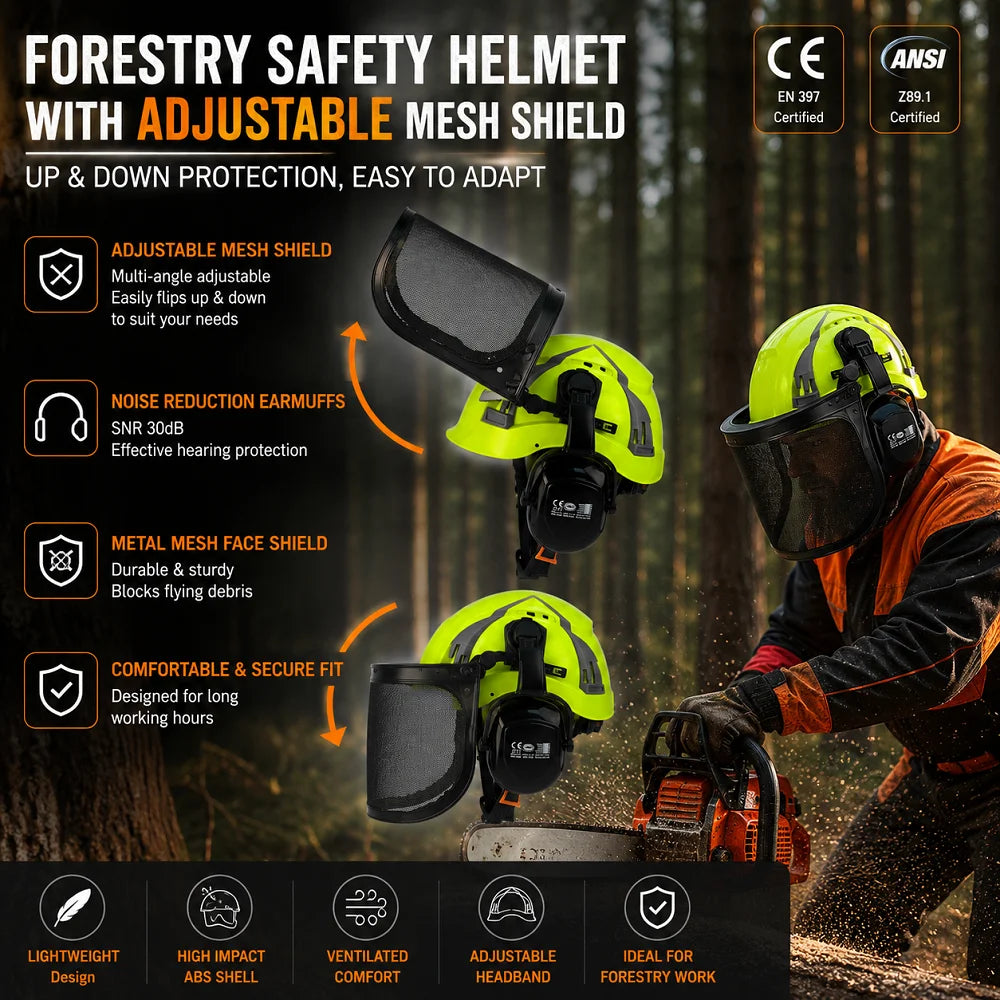 Forestry safety helmet kit with mesh face shield and earmuffs – image 6