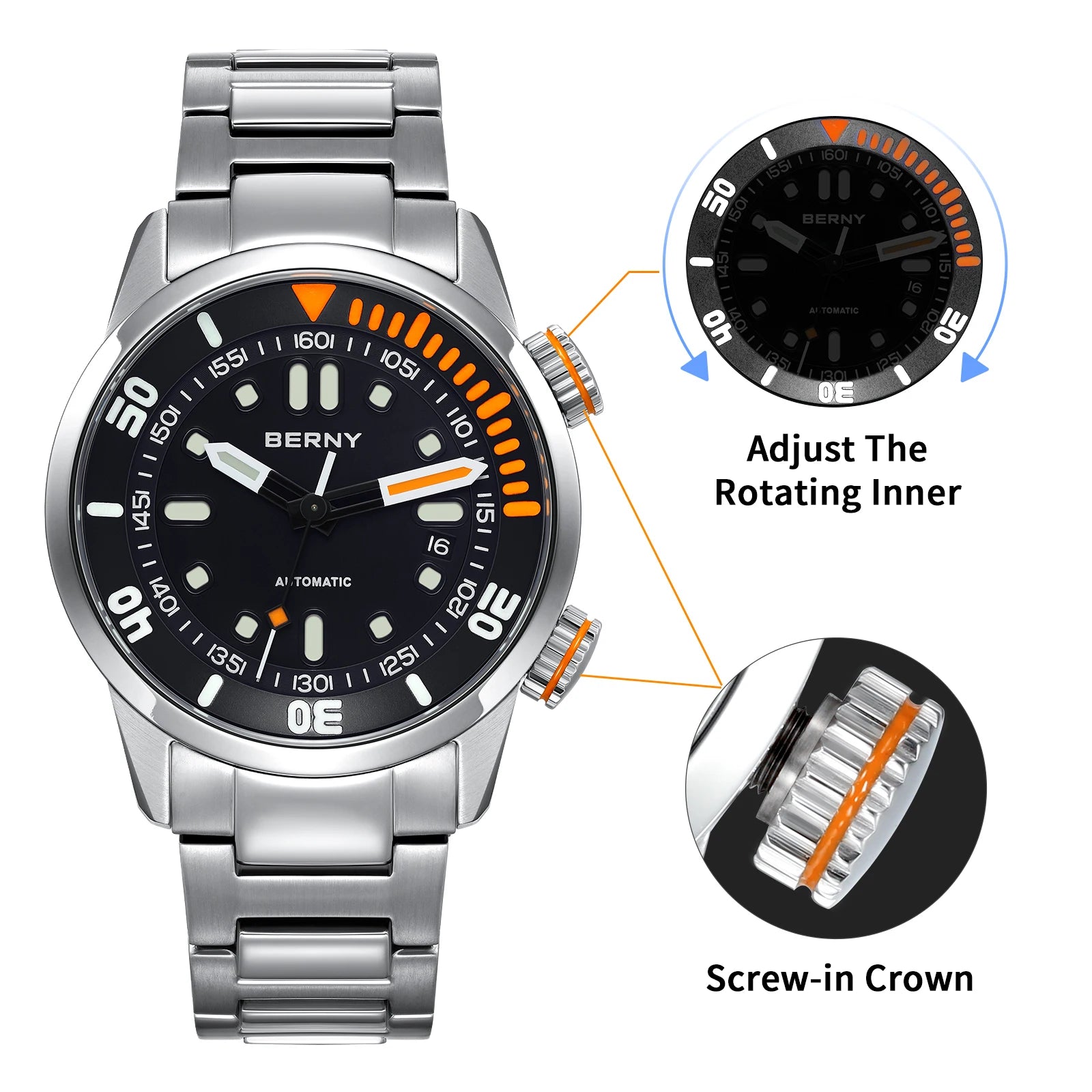 BERNY Automatic Dive Watch for Men