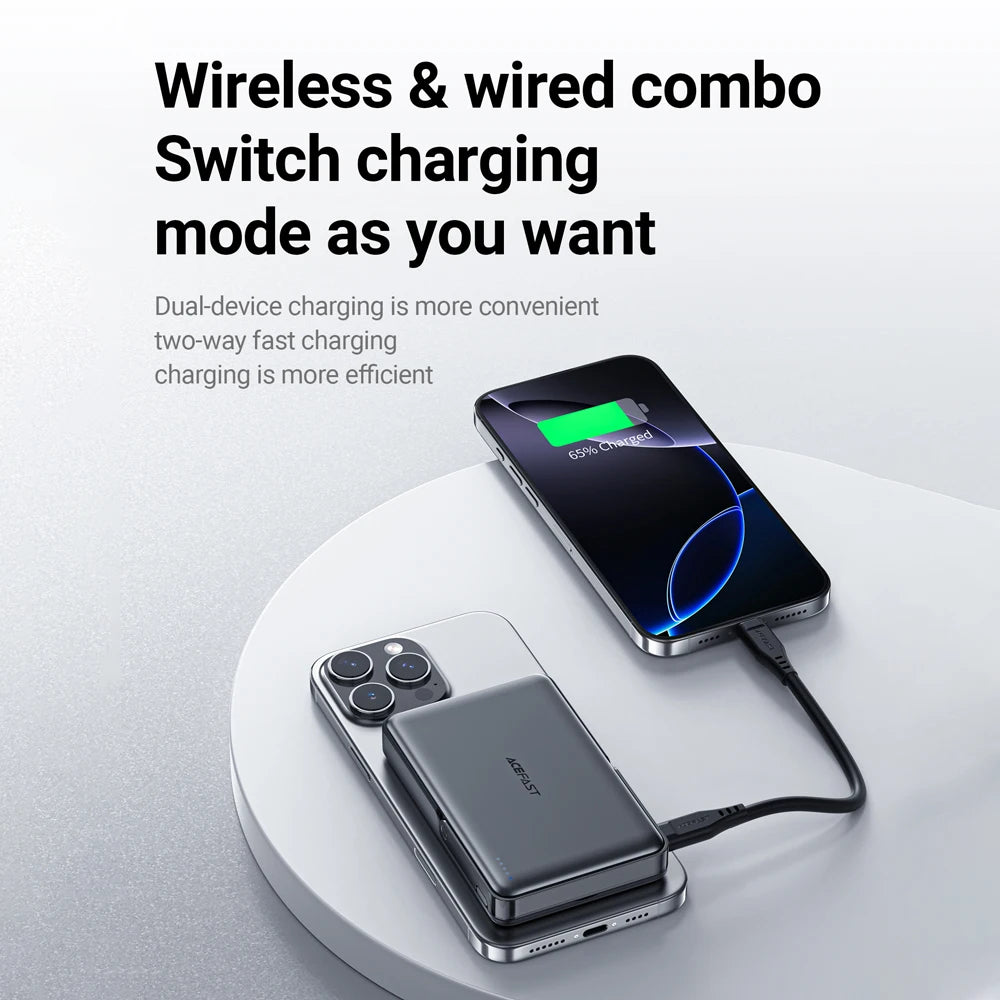 ACEFAST 10000mAh Magnetic Wireless Power Bank with Bracket For iPhone 16/15 PD20W/22.5W USB C Fast Charging For Samsung S24/S25 by SnaggIt