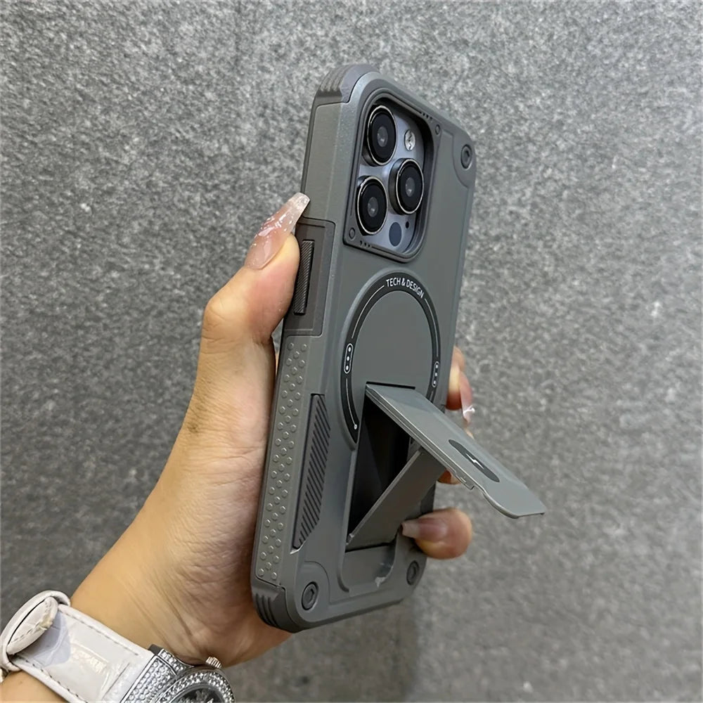 Kickstand Magnetic Shockproof With Strap Case - For iPhone 17 Series - Phone Cases & Covers