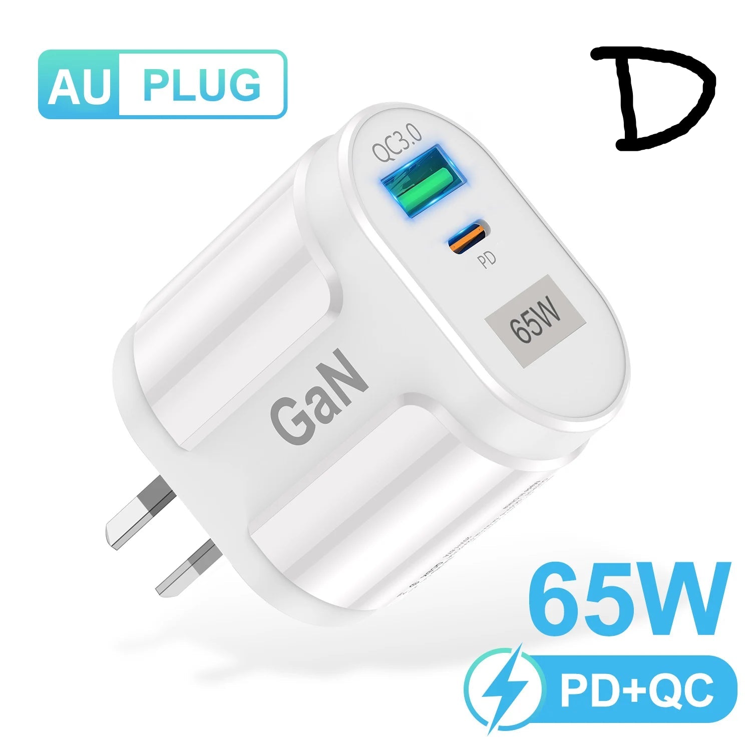 AU Plug 65W GaN Charger by Snagg An Adapter