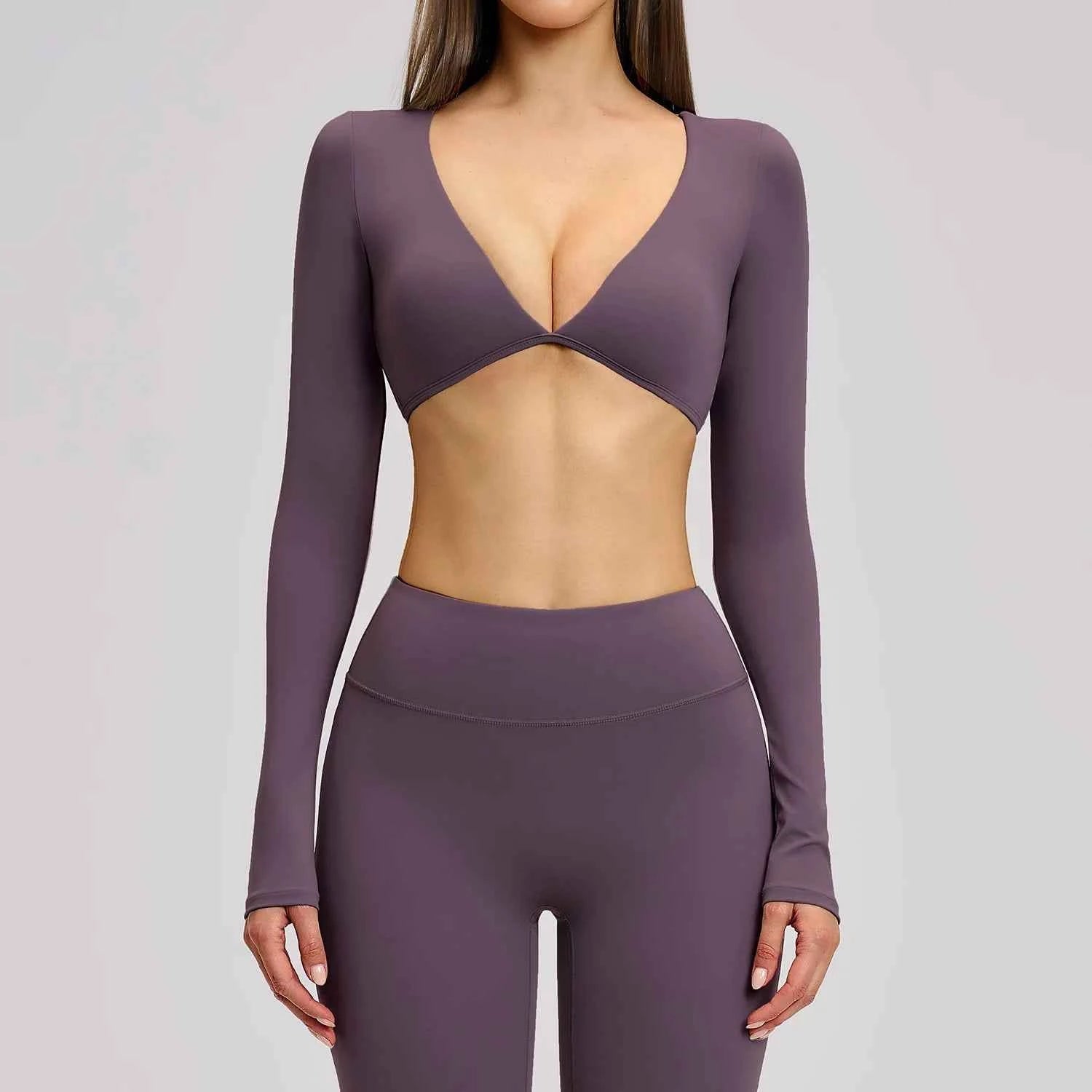 Women's Long Sleeve Crop Sports Top | Exposed Navel Quick-Dry Gym Yoga Running Fitness Wear