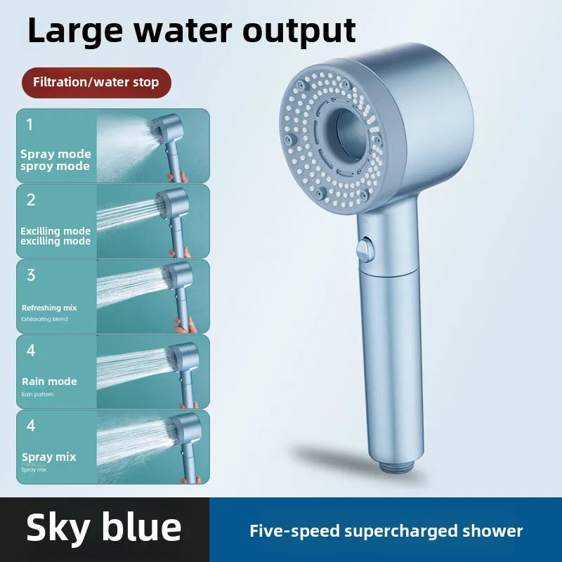 High Pressure Shower Head – 5 Modes with Filter & One-Key Stop by Snagg A Shower Head