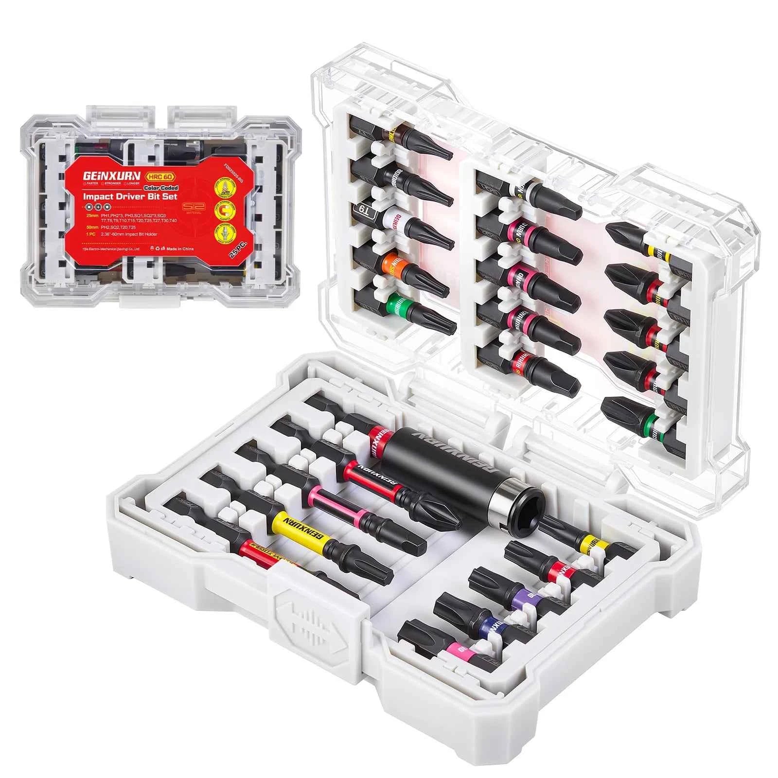 25Pcs Ultra torque Impact Screwdriver Bit Set Mixed Multi Insert Bit Tips with Bit Holder and Storage Case