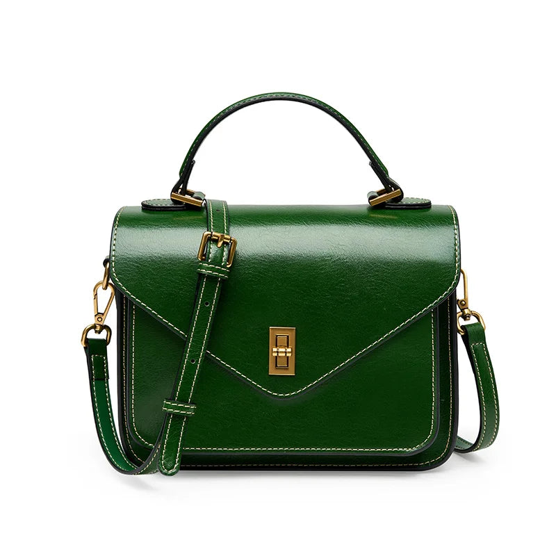 Genuine Leather Postman Shoulder Bag – Simple Vintage Luxury Flap Handbag for Women (20–30cm)