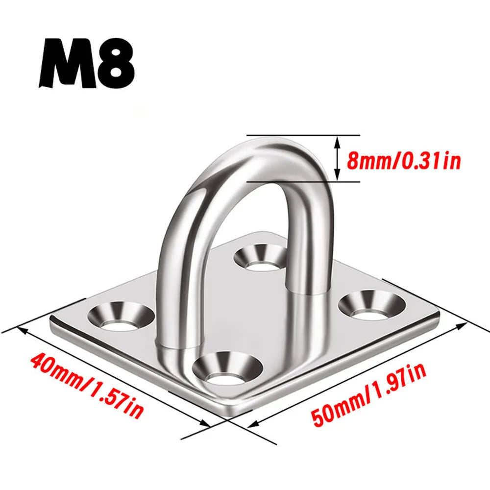 304 Stainless Steel Heavy-Duty Ceiling Hook | U-Shaped Square Gasket Hook for Yoga Hammock Bracket