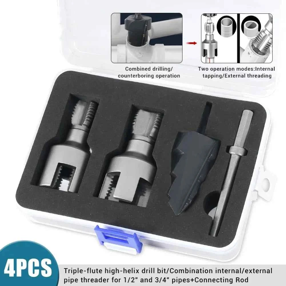 1 Set Professional PPR/PVC Water Pipe Threader & Triple Flute Counterbore Kit