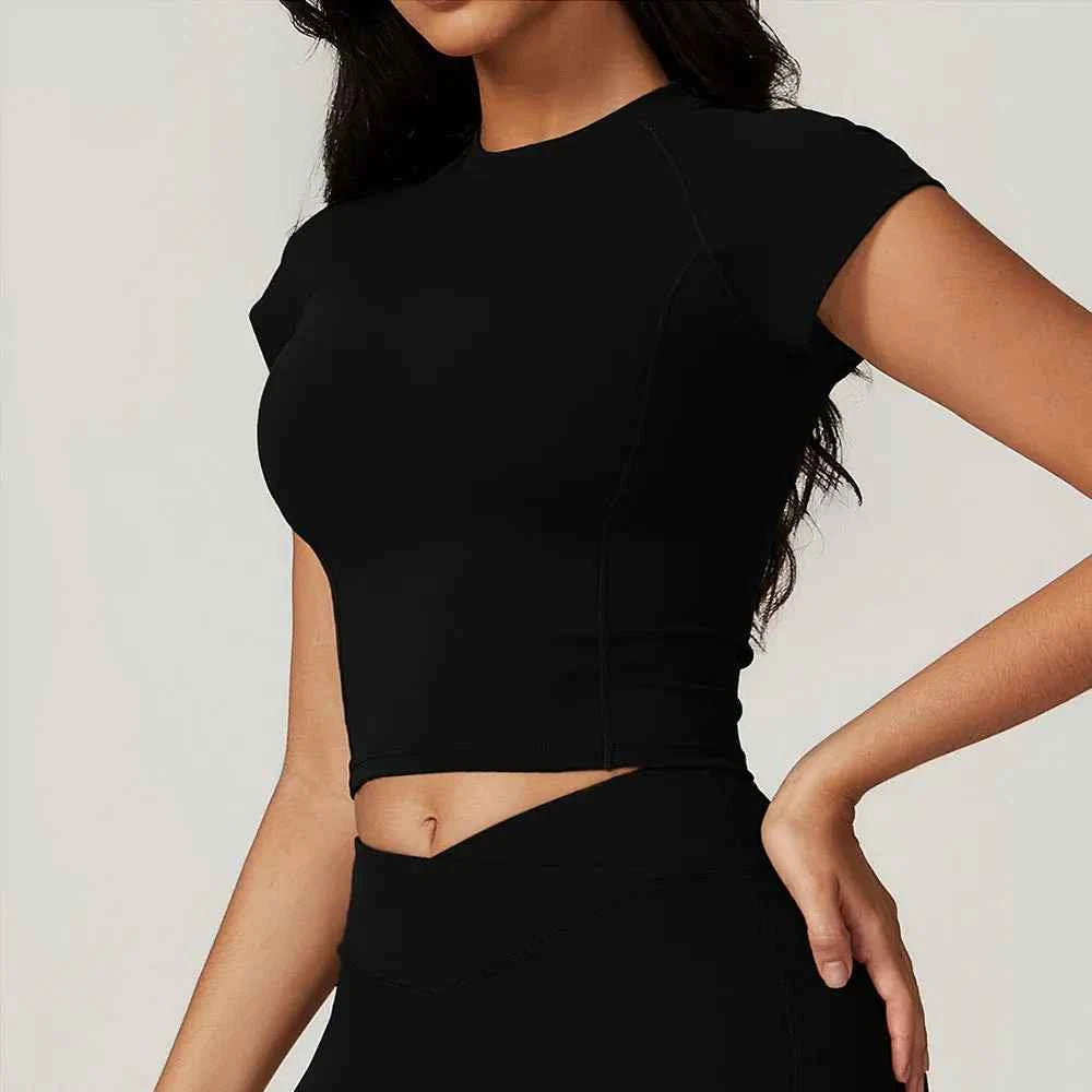 Women's Short Sleeve Tight Sports T-Shirt | Push-Up Breathable Yoga Running Gym Workout Top