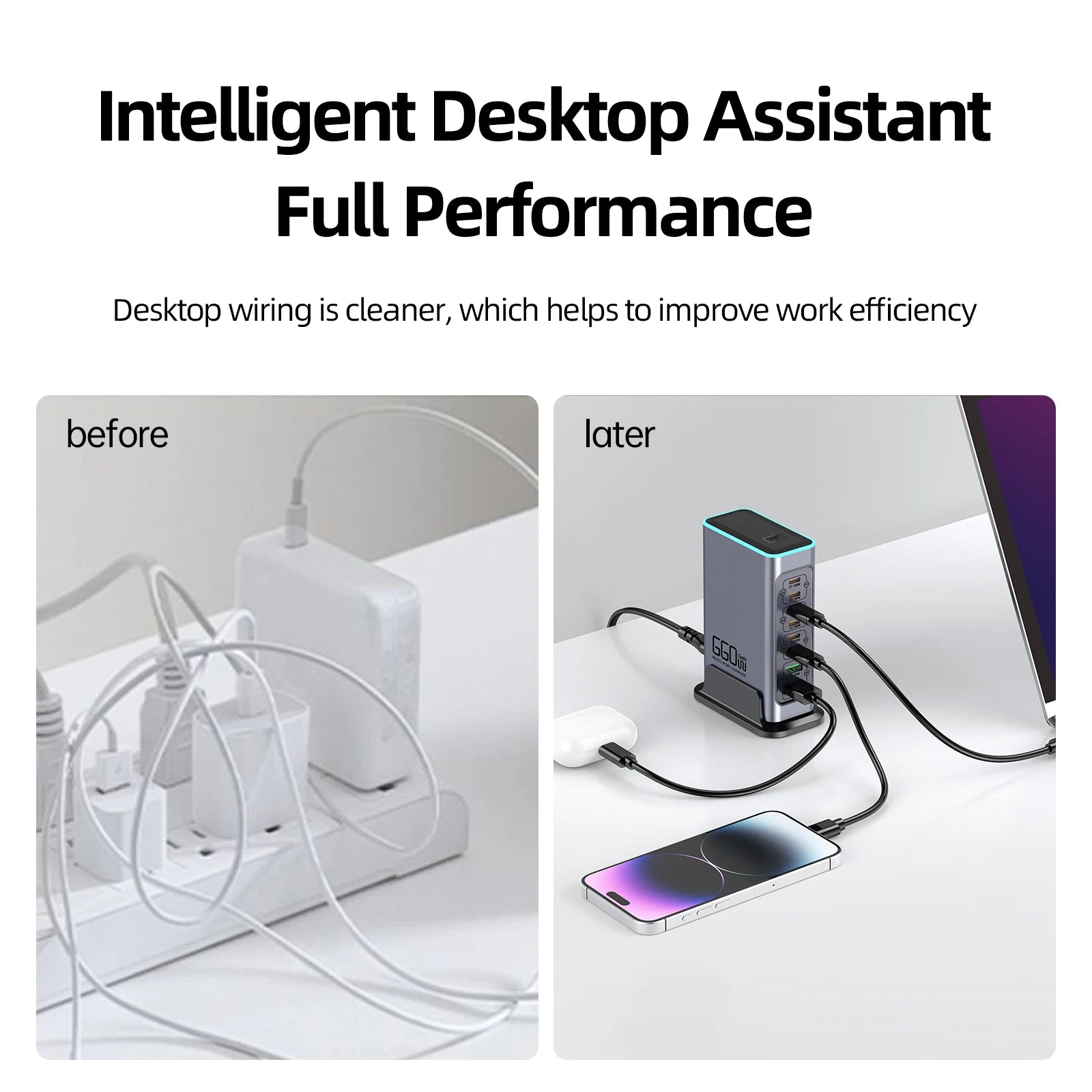 660W GaN 8-Port USB-C Desktop Fast Charging Station | USB-C PD QC3.0 for iPhone Samsung MacBook