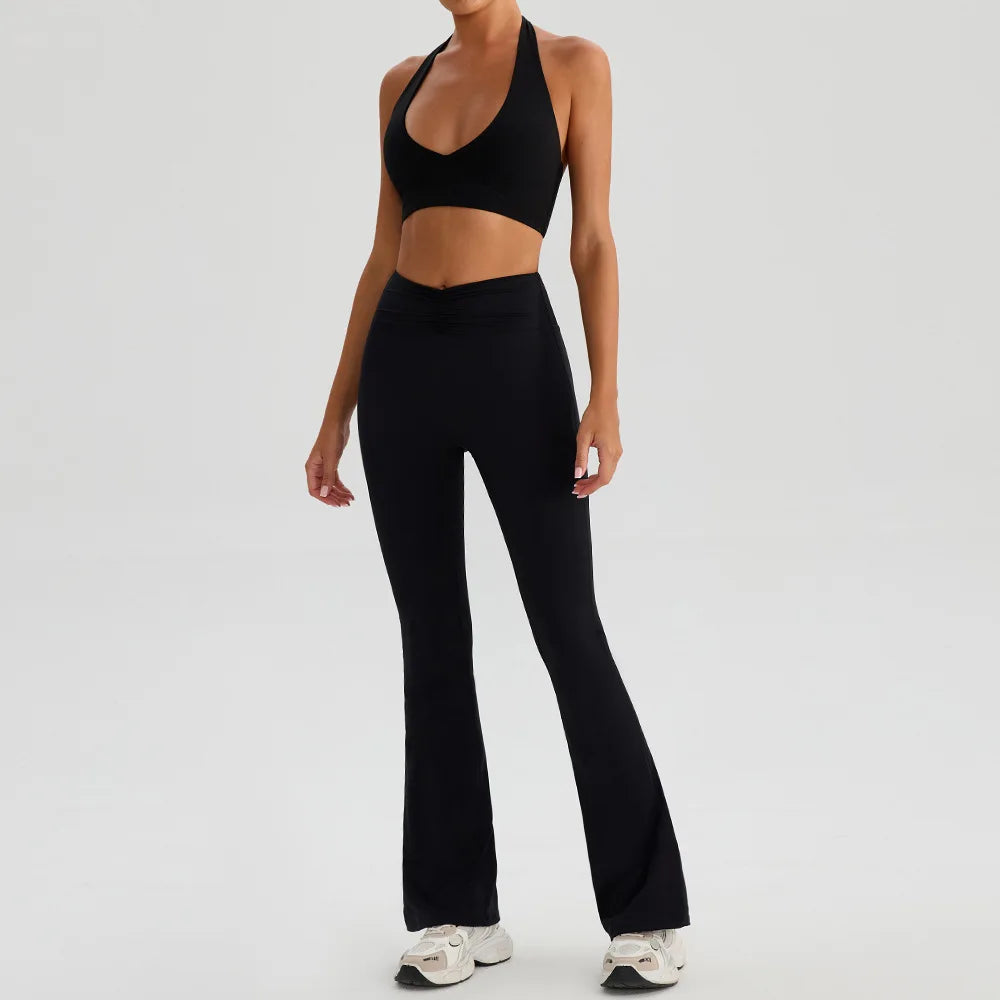 Women's Sports Bra & Flared Trousers Yoga Set | Gym Fitness Tracksuit Workout Sportswear Athletic
