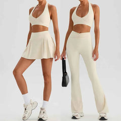 Women's Sports Bra & Flared Trousers Yoga Set | Gym Fitness Tracksuit Workout Sportswear Athletic