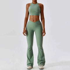 Women's 2-Piece Ribbed Seamless Yoga Set | Sports Bra & Gym Leggings Fitness Tracksuit Activewear