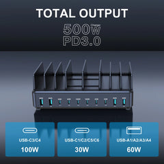 500W USB C Charger 10 Ports GaN Charging Station Stand by Snagg A Charging Station