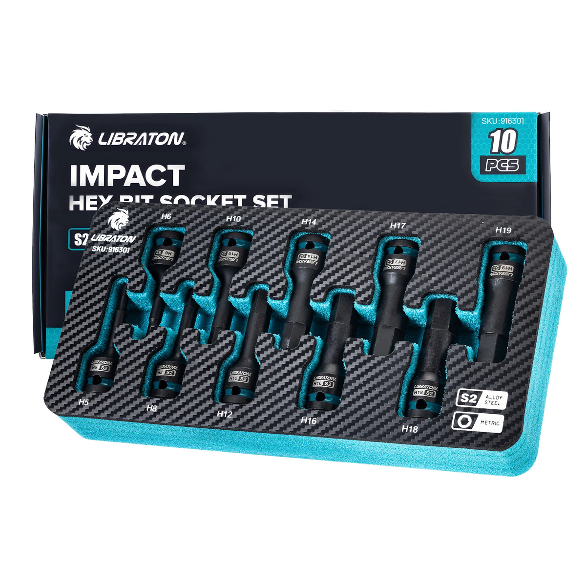 10 Pcs 1/2" Drive Impact Hex Bit Socket Set – High Torque Metric Sockets with XPE Storage for Automotive & Machinery Repair