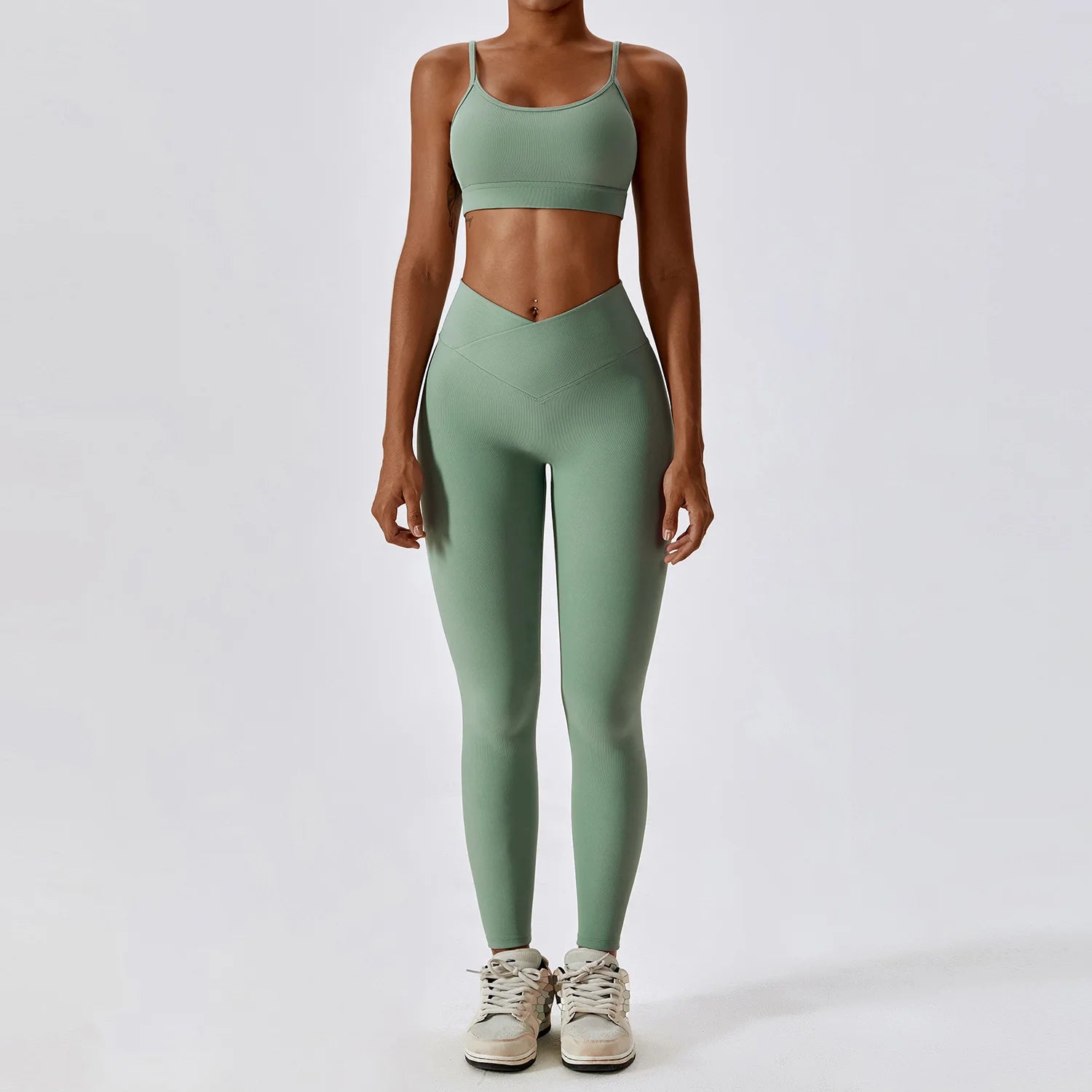 Women's 2-Piece Ribbed Seamless Yoga Set | Sports Bra & Gym Leggings Fitness Tracksuit Activewear